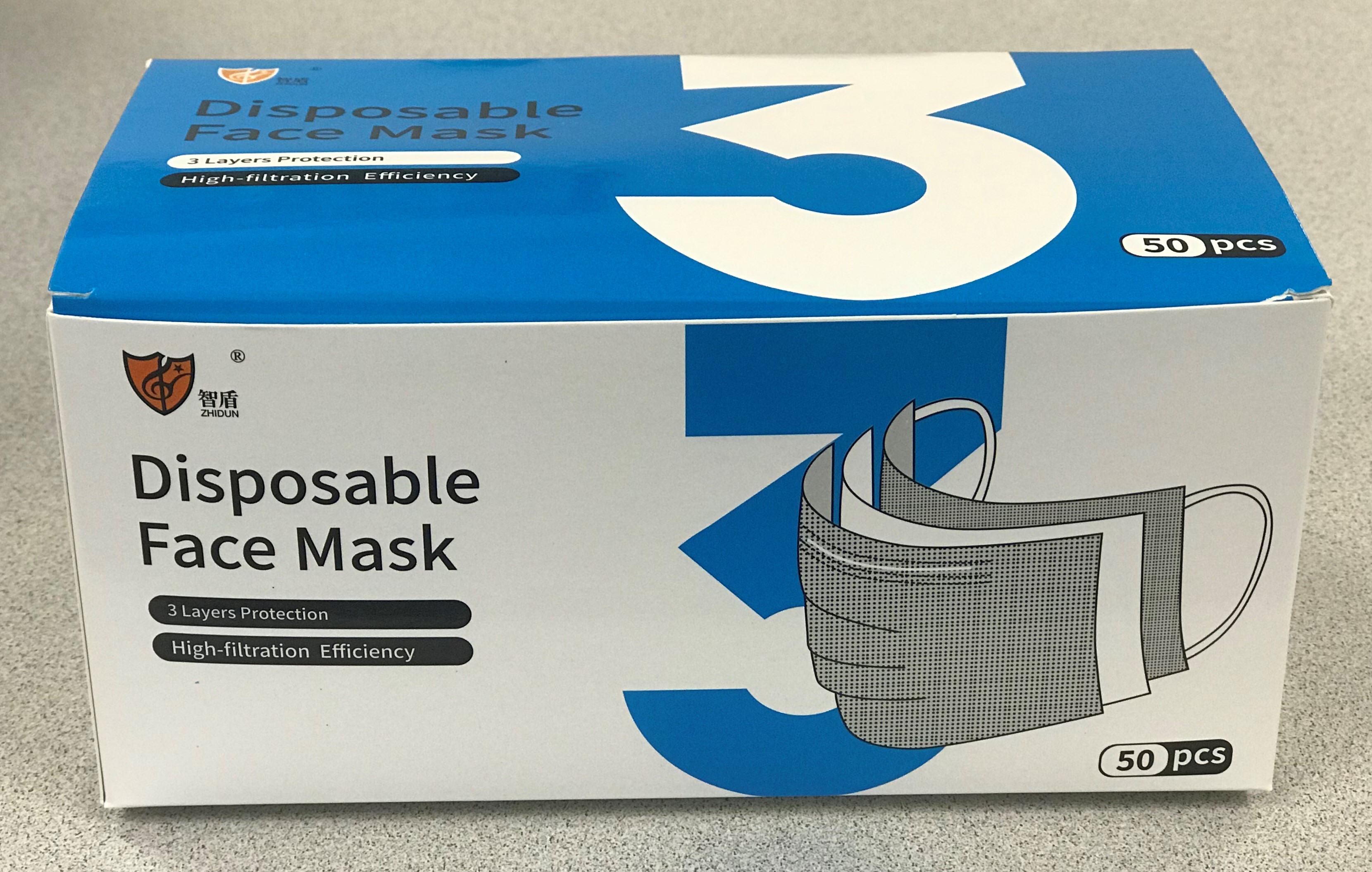 Disposable Face Mask w/Ear Loops 50 Masks/Box,  